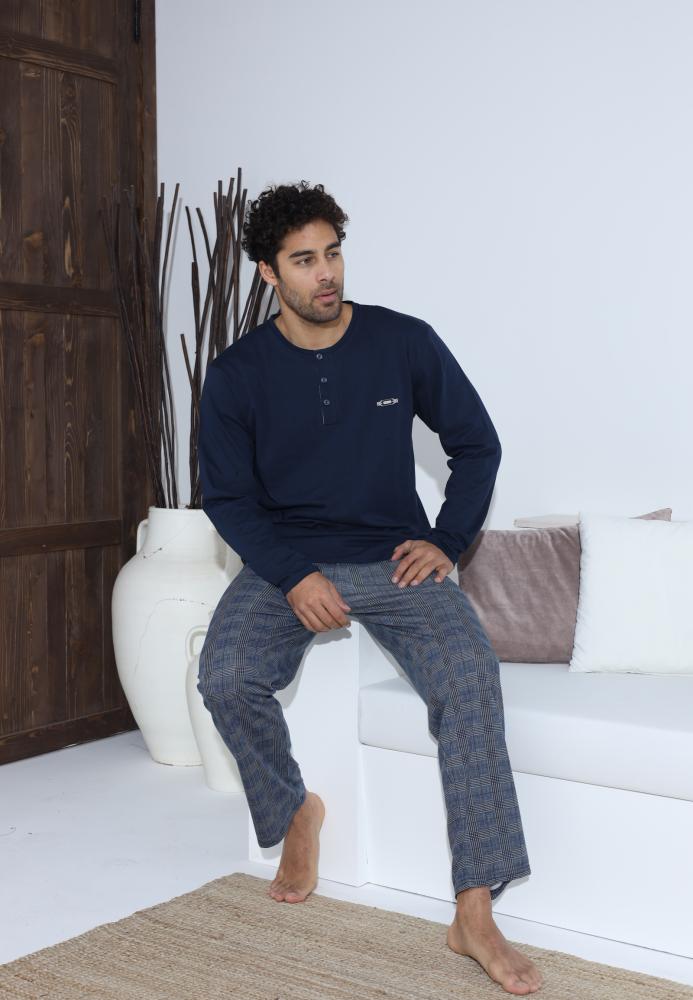 Pijama Barbati ,Maneca si Pantaloni Lungi,Culoare Bleumarin,Engros